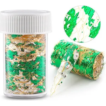 CuteNails Ozdobná síťka s metalickou fólií - Zlatá & Zelená