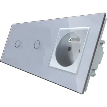 Elektrická zásuvka WELAIK dotykový vypínač 2 x ř.1+zásuvka A8FW- šedá set.