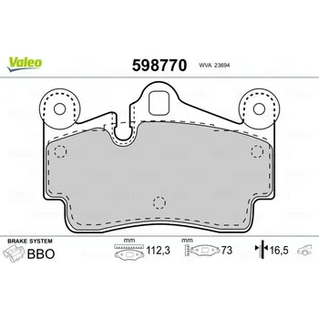 Brzdová destička Sada brzdových destiček, kotoučová brzda VALEO 598770
