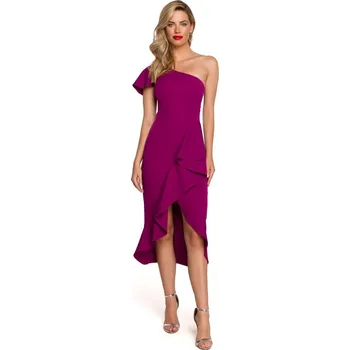 Dámské šaty K146 Šaty na jedno rameno - rubínové EU XXL