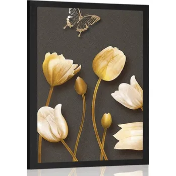 Plakát Dovido Plakát tulipány se zlatým motivem