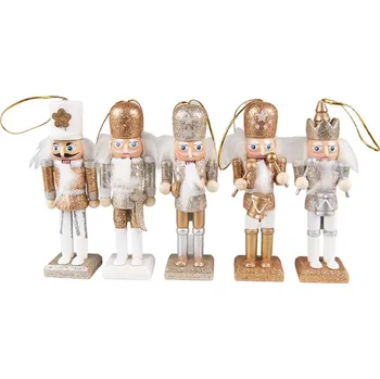 Vánoční dekorace 5ks stříbrno-zlatá závěsná soška Louskáček - 4*4*13 cm