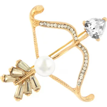 Brož Brož - luk a šíp s perlou a zirkony, zlaté barvy 9001466