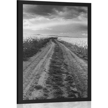 Plakát Dovido Plakát západ slunce nad polem na Slovensku v černobílém provedení