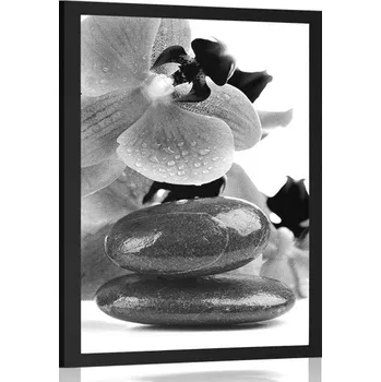 Plakát Dovido Plakát SPA kameny a orchidej v černobílém provedení