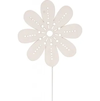 Vánoční dekorace Dřevěná kytka 8 cm bílá + drátek