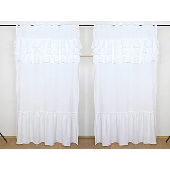 Snový svět Lněný závěs Simple bílý se třemi kanýry - 150 cm