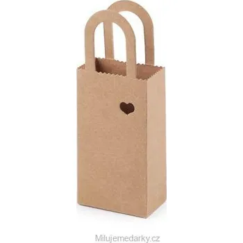Dárková taška Miniaturní dárková taška přírodní, s výsekem srdce, 5x9x3cm, 50ks