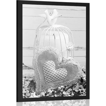 Plakát Dovido Plakát vintage srdíčko a vojtěšky v černobílém provedení