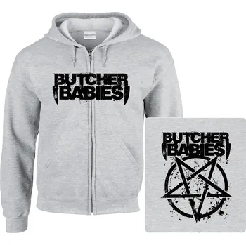 Pánská mikina šedivá mikina s kapucí a zipem Butcher Babies