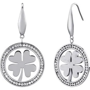 Šperk Náušnice čtyřlístek Russell v kroužku z chirurgické oceli s Brilliance Zirconia KMM79863