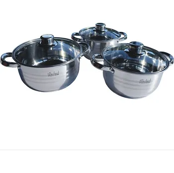 Sada nádobí 6 dílná sada nerezového nádobí Perfect Home (6 dílná sada nerezových kastrolů 2,0 L, 2,5 L, 3,0 L se skleněnými poklicemi)