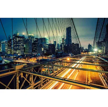 Fototapeta DIMEX | Vliesová fototapeta Brooklynský most v noci MS-5-0766 | 375 x 250 cm| modrá, černá, žlutá + Vliesová fototapeta na stěnu DIMEX Brooklynský most v noci MS50766 v rozměru 375 x 250 cm + lepidlo zdarma