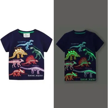 Čína Chlapecké tričko svítící ve tmě - s dinosaury / mořskými živočichy / zvířaty Barva: tmavě modrá, dinosauři, Velikost: 2T