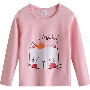 Dívčí tričko Čína Dětská trika s dlouhým rukávem - různé malované motivy Barva: růžová, kočka, Velikost: 100/3T