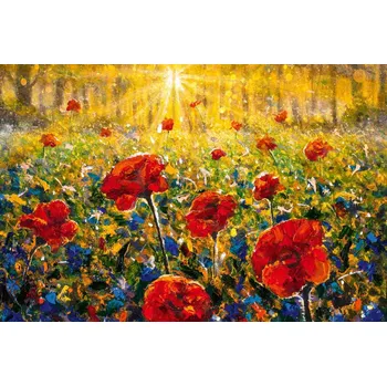 Fototapeta DIMEX | Vliesová fototapeta Malba - Vlčí máky MS-5-1962 | 375 x 250 cm| zelená, modrá, červená, žlutá + Vliesová fototapeta na stěnu DIMEX Malba - Vlčí máky MS51962 v rozměru 375 x 250 cm + lepidlo zdarma