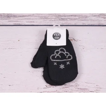 Rukavice Rukavice rukavičky palčáky YO R117 TEPLÉ černé s mráčkem a vločkami spojené šňůrkou velikost rukavic: 10 cm