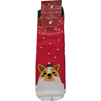 AURA. VIA Vánoční ponožky dětské PEJSEK červené, vel. 28/31