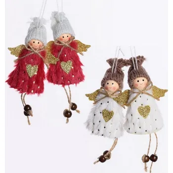 Dekorace - anděl textilní sada 2 ks - bílá / červená