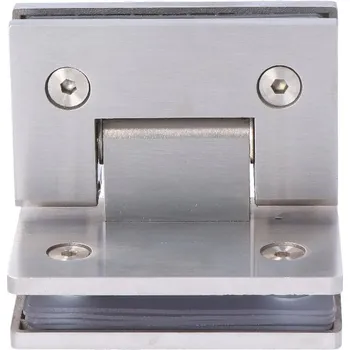 závěs na skleněné dveře EB1-RSK4, broušená nerez - nerezový pant mezi sklo a sklo 90°, 90 x 80 mm, tloušťka skla 8 - 10 mm, samozavírání +-15° a samozastavení +-90°-0°, broušená nerez K320/AISI304