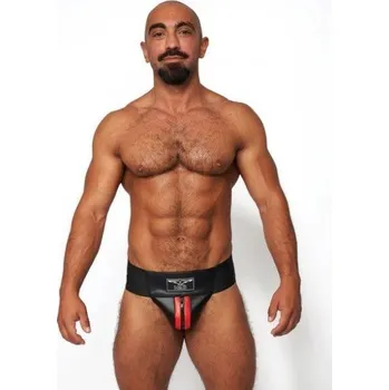 Pánské erotické prádlo Jocksy Mister B Leather Premium Jockstrap černo-červené S, pánské kožené jocksy