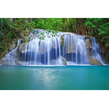 Fototapeta DIMEX | Vliesová fototapeta Krásný nízký vodopád MS-5-3245 | 375 x 250 cm | zelená, modrá, bílá + Vliesová fototapeta na stěnu DIMEX Krásný nízký vodopád MS53245 v rozměru 375 x 250 cm + lepidlo zdarma