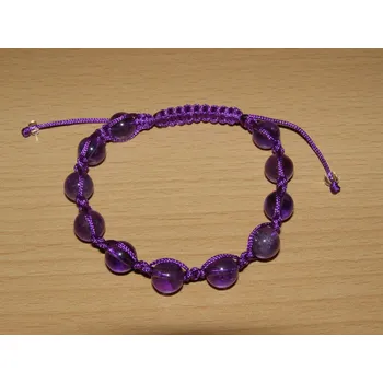 Drahý kámen Drhaný Shamballa náramek - ametyst - fialová šňůrka - dn25