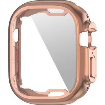 Pouzdro na mobilní telefon Metalické pouzdro z měkkého plastu s ochranou displeje pro Apple Watch Ultra 49mm - růžovozlaté