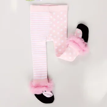 Roztomilé princeznovské kojenecké punčochy Barva: růžové, s černým chodidlem, Velikost: 12-18M (9 cm)