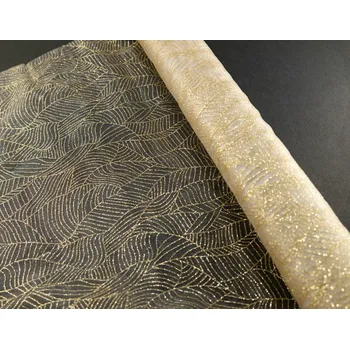 Organza - smetanová se zlatými lístky - šírka 48 cm