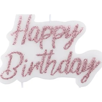 Dortová svíčka Dortová svíčka Happy Birthday růžovo-zlatá s glitry 8 cm x 6 cm gi50423
