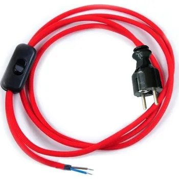 elektrický kabel Přívodní textilní kabel k lampičce 1,8 m Červený 9, vidlice + vypínač