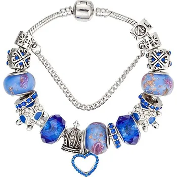 Náramek B-TOP Módní náramek s korálky"SRDCE" - stříbrná/modrá