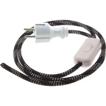 elektrický kabel Přívodní textilní kabel k lampičce 1,8 m Spirála Velká Černo-Bílá 40, vidlice + vypínač