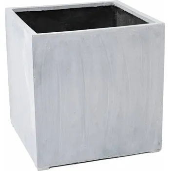 Květináč Luxusní KVĚTINÁČ FIBER KOSTKA ŠEDÝ 60x60x60cm