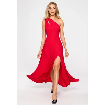 Dámské šaty Dlouhé plesové šaty s průstřihem MOE M718 červené EU velikost: XL