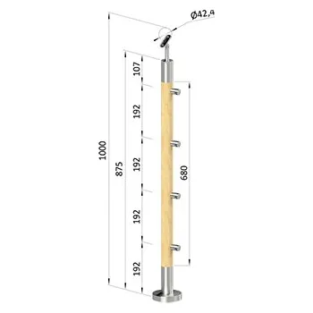 Plotový sloupek Dřevěný schodišťový sloupek - vrchní kotvení, 4 pruty, EDB-KVHS4-2