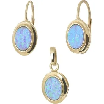 Souprava šperků Zlatá souprava náušnic a přívěšku s opály ZLSS45F + DÁREK ZDARMA