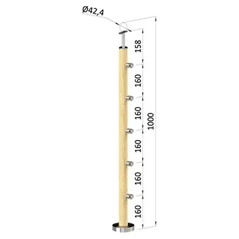 Dřevěný podestový sloupek - vrchní kotvení, 5 prutů, EDB-VHS5-1