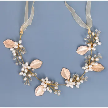 Souprava šperků B-TOP Květinová čelenka s perlami a lístky - pozlacená