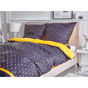 Povlečení Sada povlečení tmavě modrá žlutá bavlna 135 x 200 cm polštář deka moderní design ložnice Beliani
