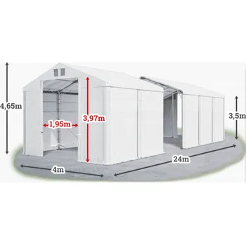 Zahradní stan Skladový stan 4x24x3,5m střecha PVC 620g/m2 boky PVC 620g/m2 konstrukce POLÁRNÍ Bílá Bílá Bílá