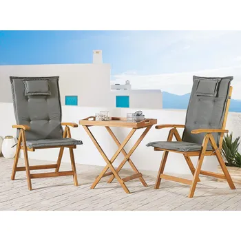 Zahradní stůl Balkonový nábytek lehký skládací stůl z masivního akáciového dřeva s podnosem skládací 2 židle grafitové polštáře Beliani