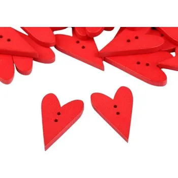 Dřevěný dekorační knoflík srdce velké (5ks) - červená