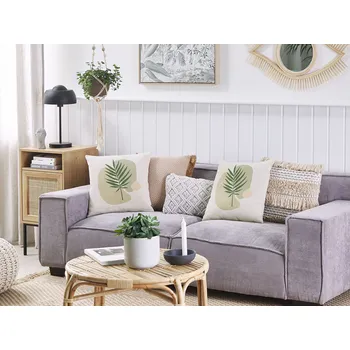 Dekorativní polštářek Sada 2 rozptylových polštářů zelená a béžová 45 x 45 cm vzor listí dekorativní polštáře odnímatelné potahy zapínání na zip moderní boho styl Beliani