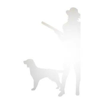 Polep vozidla SAMOLEPKA Lov 002 levá myslivkyně se psem (82 - odrazková reflexní bílá) NA AUTO, NÁLEPKA, FÓLIE, POLEP, TUNING, VLASTNÍ TEXT, TISK, AUTOSAMOLEPKY.cz, POLEPY, OBRÁZEK, LOGO, SAMOLEPKY