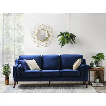 Pohovka pohovka 3místná tmavě modrá sametová dubové nohy obývací pokoj retro vintage glamour Beliani