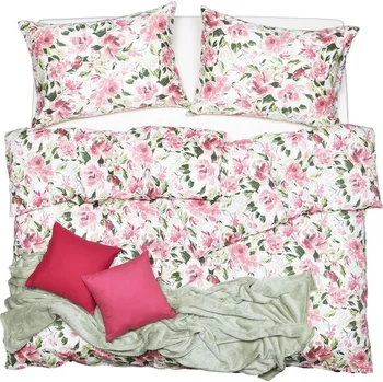 Povlečení SCANquilt povlečení SATÉN PLUS rosalie růžovozelená 140 x 200/70 x 90 cm