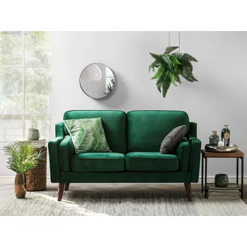 Pohovka pohovka Dvojitá zelená sametová dubové nohy obývací pokoj retro vintage glamour Beliani