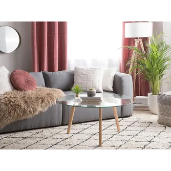 Konferenční stolek Konferenční stolek transparentní hnědé sklo horní dřevěný rám kulatý moderní Beliani